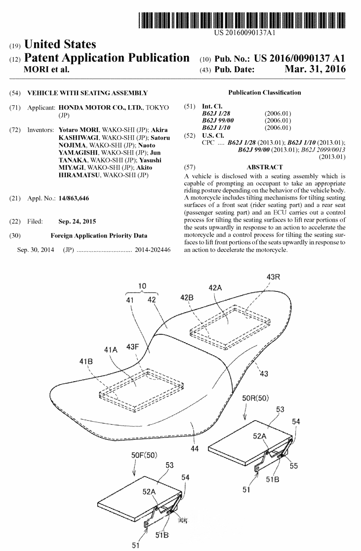 2017 / 2018 Honda Motorcycle Seat Technology Patents - Concept / Prototype Bikes